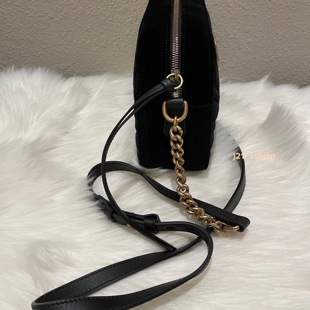 Gucci Camera Bag GG Marmont Velvet Small Black. - Picture 3 of 11